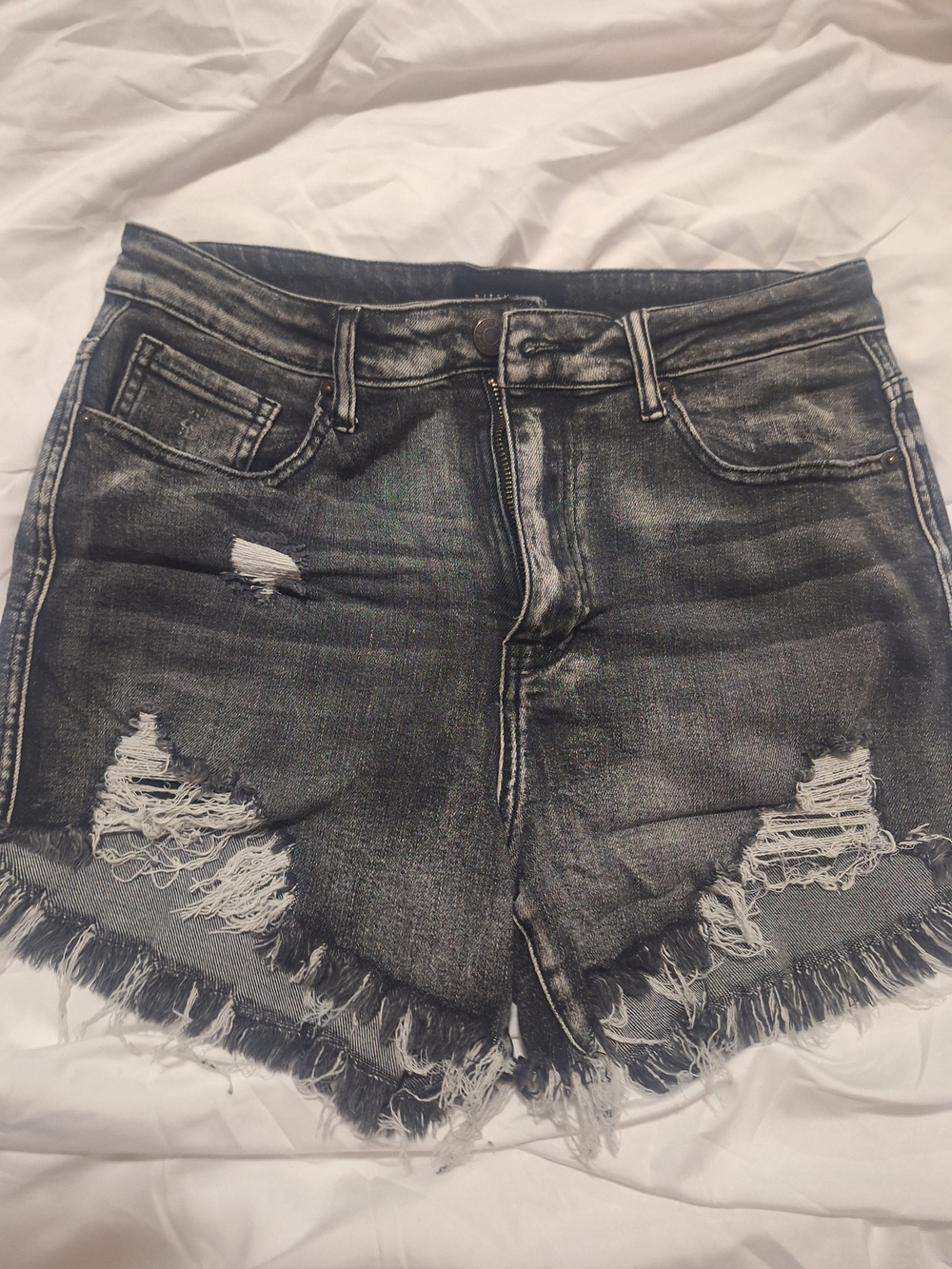 Risen Distressed High-Rise Black Denim Shorts